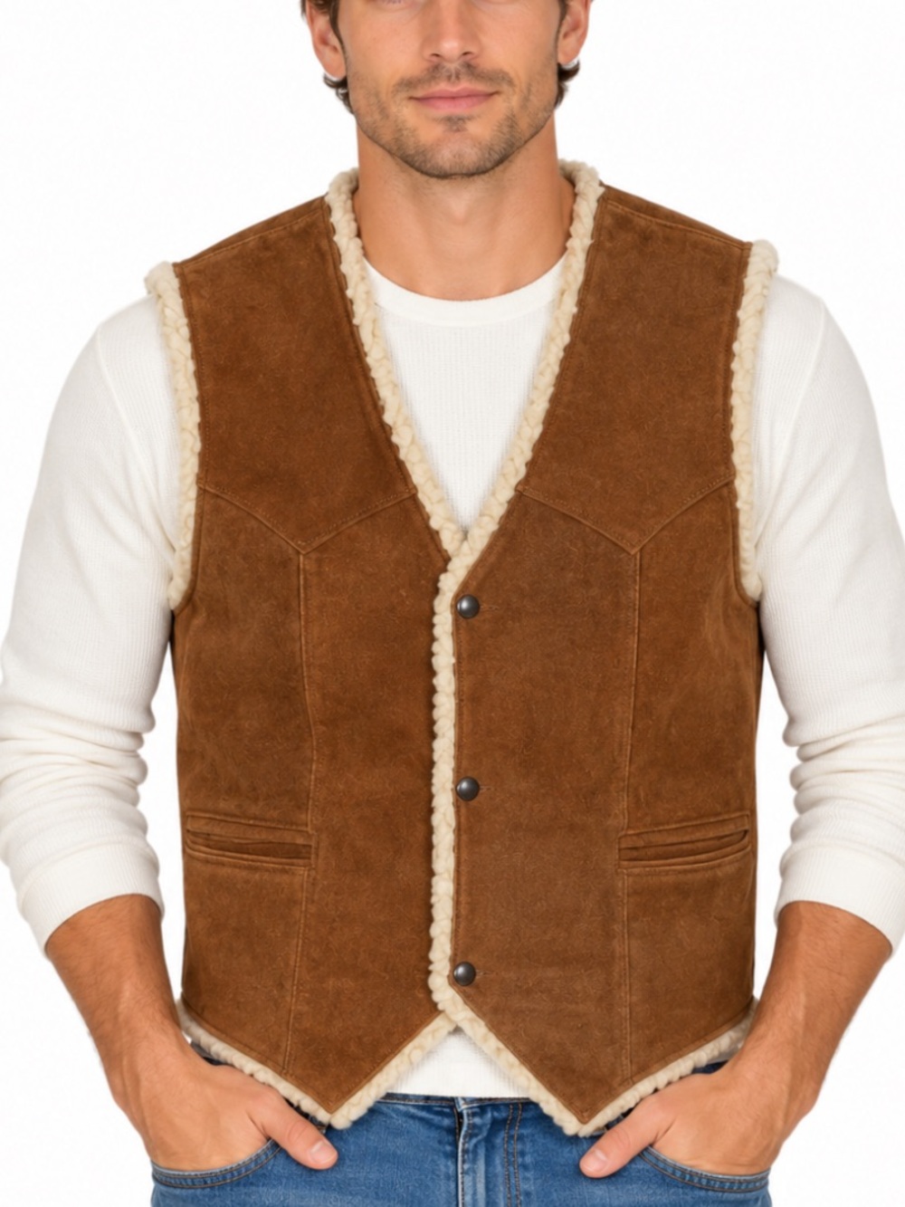 Vintage LLB Suede Vest with Sherpa Lining